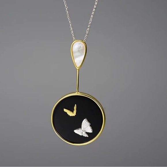 Artisan Handmade Natural Agate Butterfly 925 Silver The Zair Necklace - Picture 1 of 6